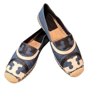 Tory Burch Blue and Cream Espadrilles